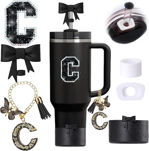 6pcs Black Stanley Cup Accessories Set, Bow Straw Topper by MOTEERLLU