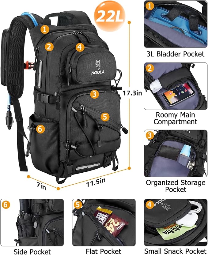 NOOLA Hydration Backpack with 3L Water Bladder, 22L / 25L Water Backpack - Image 2