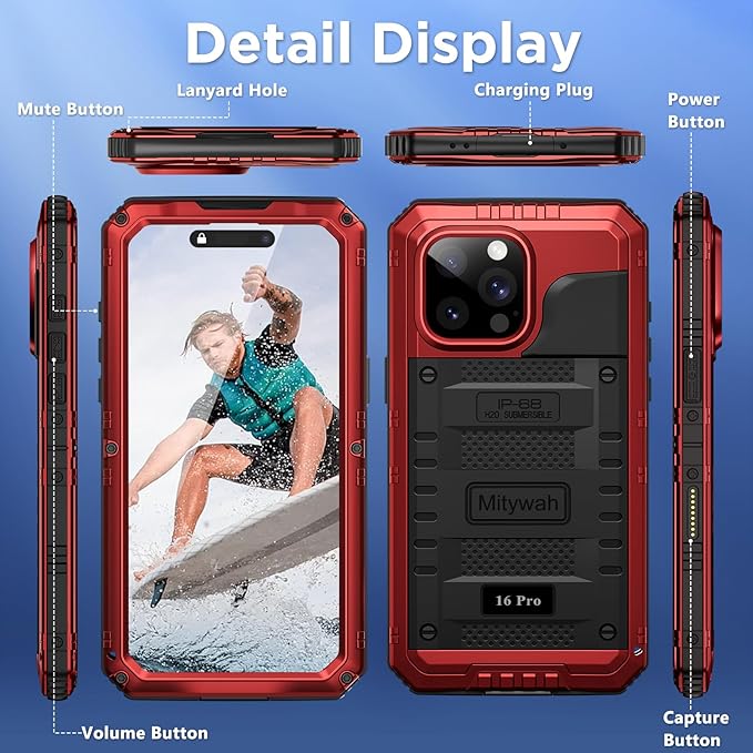 Mitywah Waterproof Case for iPhone 16 Pro, Shockproof Heavy Duty Case - Image 7