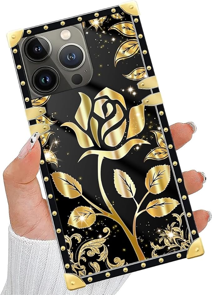 Compatible with iPhone 14 Pro Max Case, Shine Gold Rose Luxury Golden Decoration - Image 5
