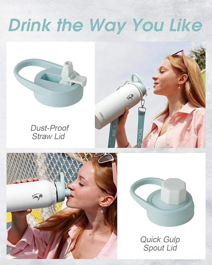 Coolflask Water Bottle with Straw, 32 oz Insulated Metal Water Flask with Straw - Image 4
