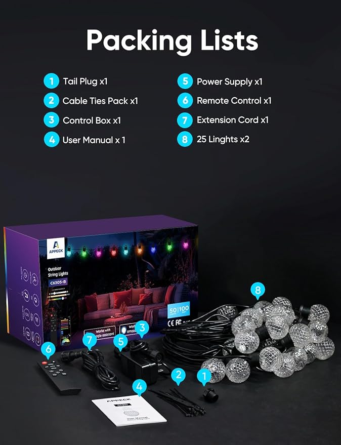 APPECK Outdoor String Lights 100ft, RGBW Color Changing Patio Lights - Image 9