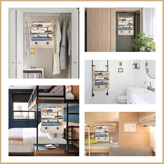 Surblue Hanging Closet Storage Bag Collapsible 3-Shelf Washable Oxford Fabric - Image 7