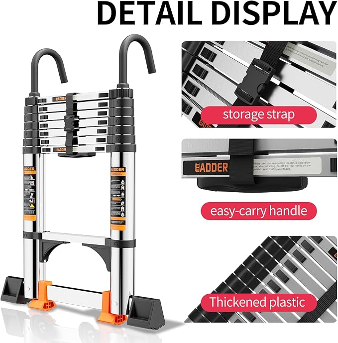 Telescoping Ladder, with Stable Hook and stabilizer barand, 8.5FT Extension - Image 4