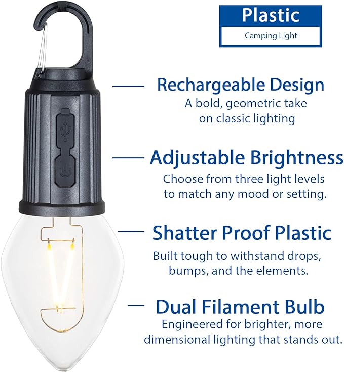 2-Pack Rechargeable Camp Light, Warm White LED Teardrop Bulb, Battery Powered - Image 2