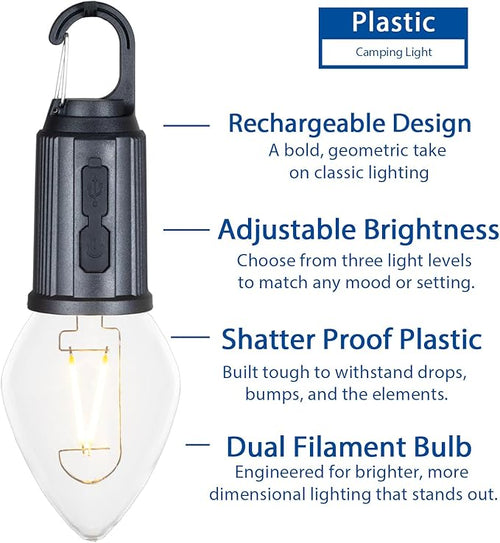 2-Pack Rechargeable Camp Light, Warm White LED Teardrop Bulb, Battery Powered - Image 2