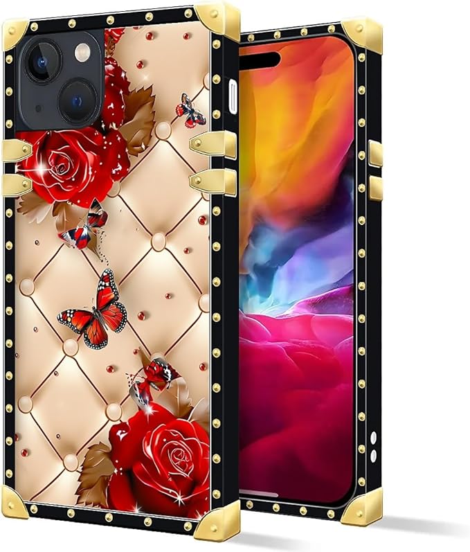 Compatible with iPhone 15 Case, Shining Red Rose Butterfly Leather Background - Image 2