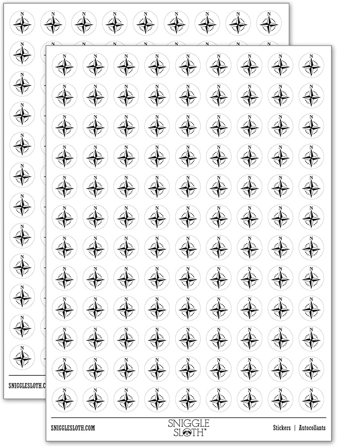 Compass Rose Nautical Star Navigation Map 200+ Round Stickers by Sniggle+Sloth