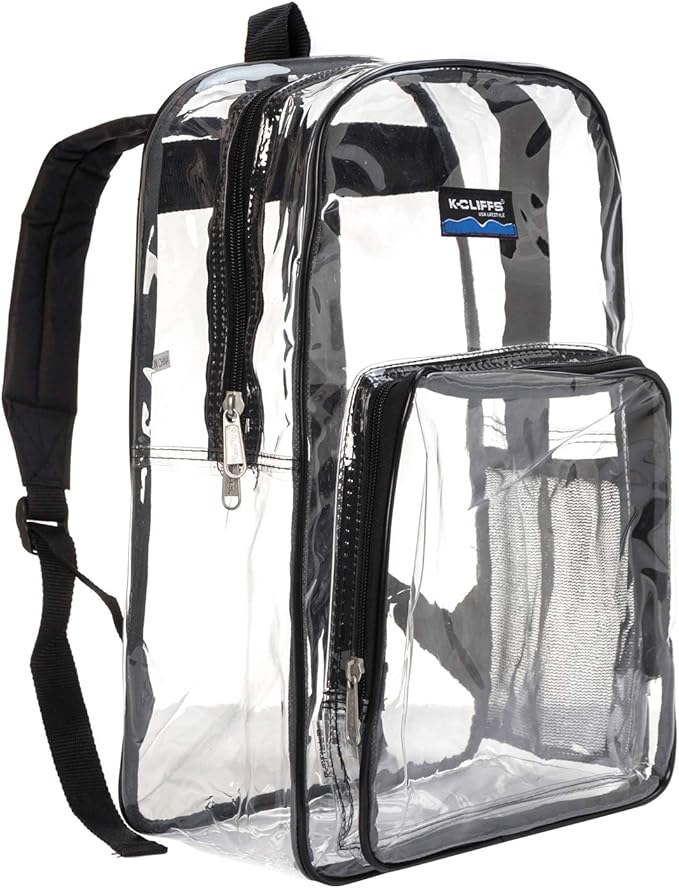 K-Cliffs Large Transparent Backpack Clear Heavy Duty School Bag Durable Student by K-Cliffs