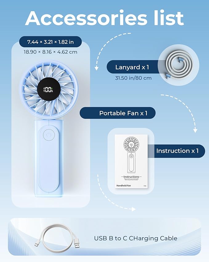 Peiyuu Portable Fan, 4000mAh Rechargeable, 180° Foldable Mini Desk Fan - Image 8