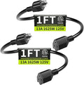 Short Extension Cord 1FT 2 Pack, 16 AWG Black Power Cord Indoor by Seeklyze