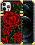 Compatible with iPhone 12 12 Pro Case, Vector Red Rose Green Leaf Luxury Golden by Unknown