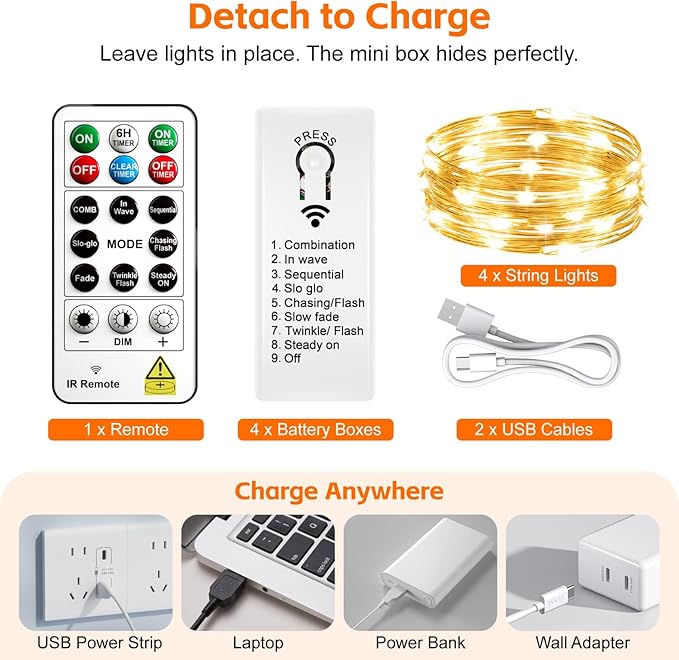 4 Pack 50 LED Fairy Lights Battery Operated - Image 6