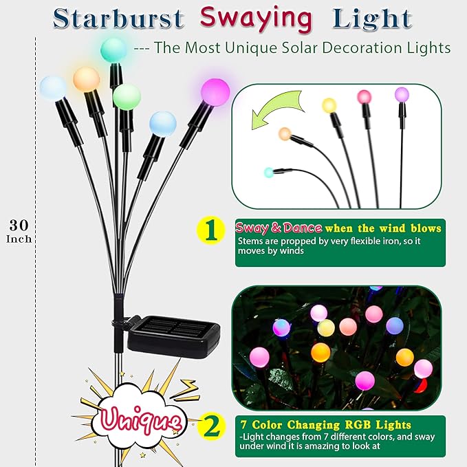TONULAX Solar Garden Lights, Starburst Swaying Light - Image 2