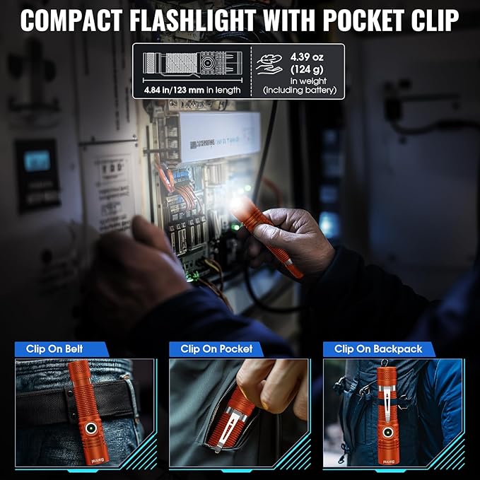 Rechargeable Tactical Flashlights, High Lumens Small Mini USB-C LED Flashlight - Image 3