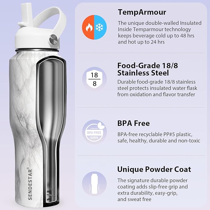 SENDESTAR 32oz Water Bottle Wide Mouth Stainless Steel Vacuum Insulated Double - Image 4