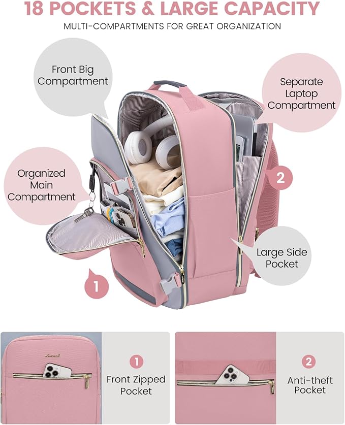LOVEVOOK 40L Travel Backpack for Women & Men, Airline Approved Carry On Luggage - Image 3