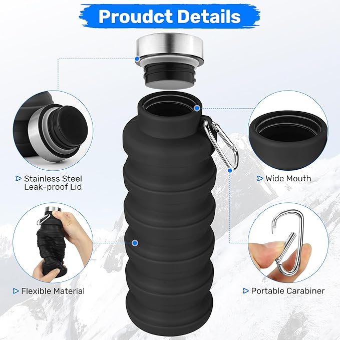 Collapsible Water Bottle, 16oz Portable Reusable Silicone Water Bottle - Image 6
