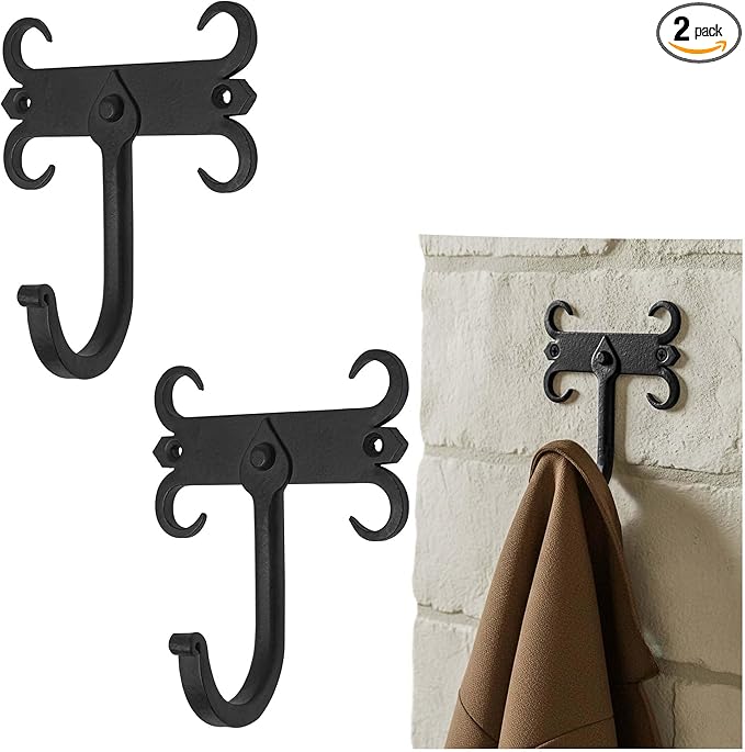 Mystic Colonial Rustic Cast Iron Wall Hooks, Heavy Duty Retro Utility Hooks by SaKeGa