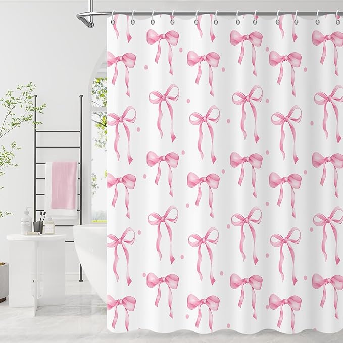 Pink Bow Shower Curtain by Caheansi