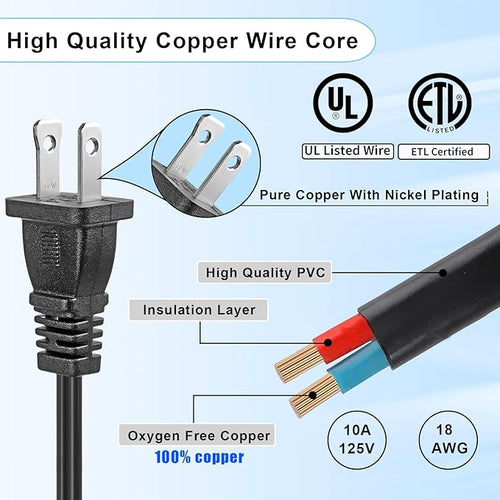 2 Prong Extension Cord 1FT, Indoor Male/Female Power Cable, UL Listed Perfect - Image 2