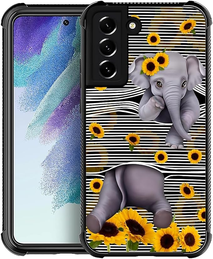 for Samsung Galaxy S22 Plus Case, Cute Little Elephant Sunflower White Line Art by FKBRCL4U