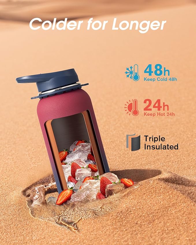 Coolflask Water Bottle with Straw, 40 oz Insulated Metal Water Flask with Straw - Image 2