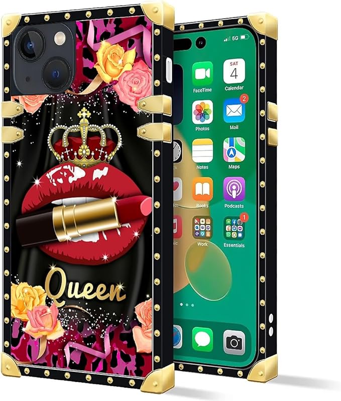Compatible with iPhone 14 Case, Queen Lip Crown Leopard Print Luxury Golden - Image 2