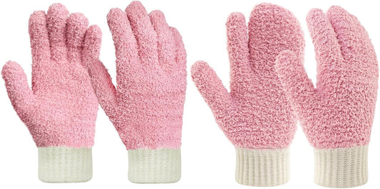 MIG4U Microfiber Dusting Gloves House Cleaning Glove for Blinds, Windows, Shutters, Furniture, and Car, Reusable Lint-Free Pink 2 Pairs S/M