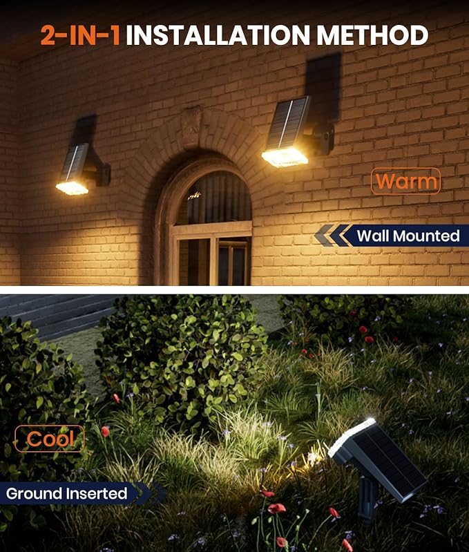 8-Pack Solar Spot Lights Outdoor Waterproof IP67, 3 Color Modes & 3 Lighting - Image 6