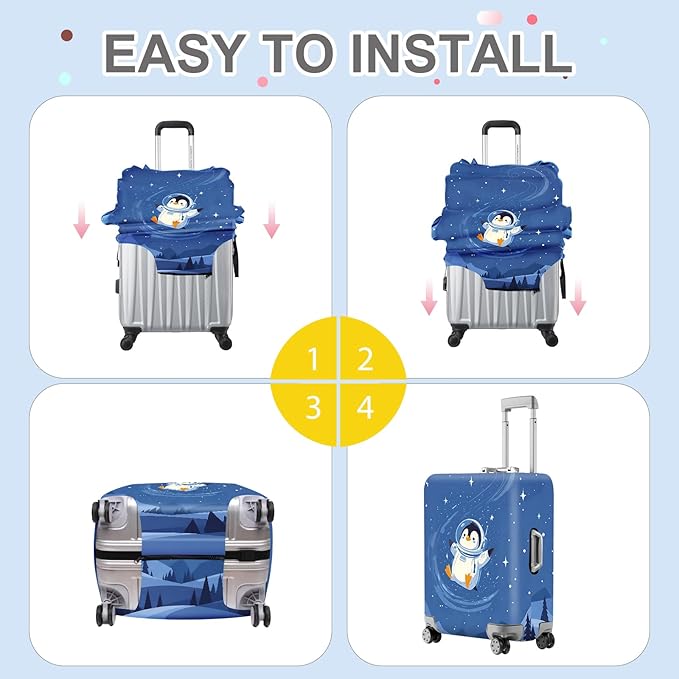 ANNA QUEEN Astronaut Penguin Luggage Cover, Cute Space Penguin Design Suitcase - Image 5
