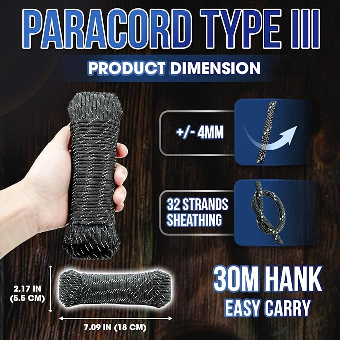 High Tensile Paracord Type III Parachute Cord Reflective Paracord Rope Tactical - Image 3