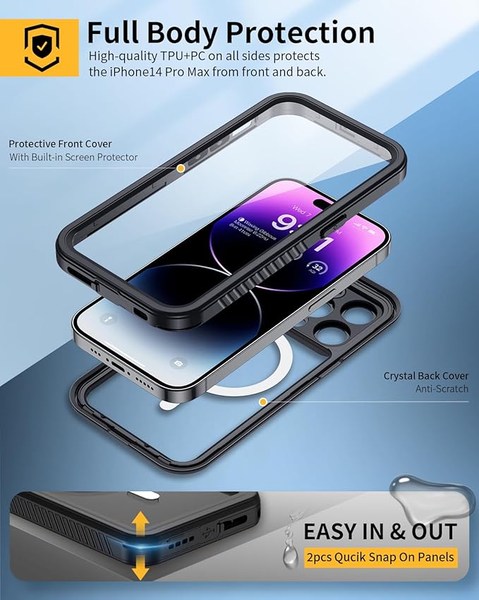 Lanhiem for iPhone 14 Pro Magnetic Case, Waterproof Dustproof Shockproof Case - Image 4