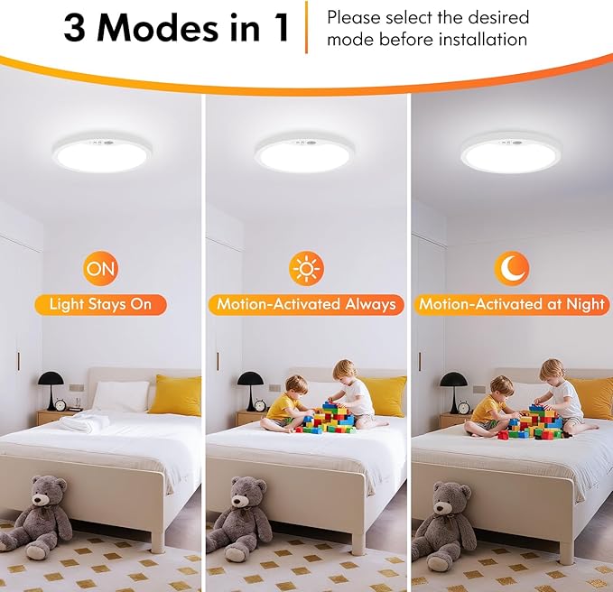 Brightever 7 Inch Motion Sensor Ceiling Light Wired, 15W 1500LM Close to - Image 2