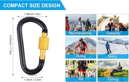 10 Pack Aluminum D Ring Key Rings Hiking Clips Locking Carabiner - Image 2