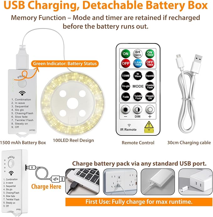 HXWEIYE Rechargeable Fairy Lights - Image 6