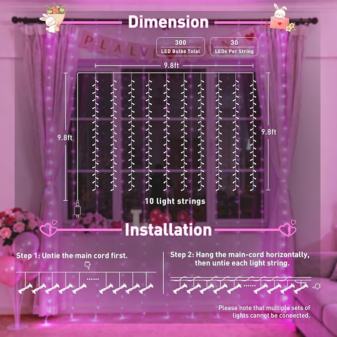 JMEXSUSS 300 LED Curtain Lights Plug in - Image 5