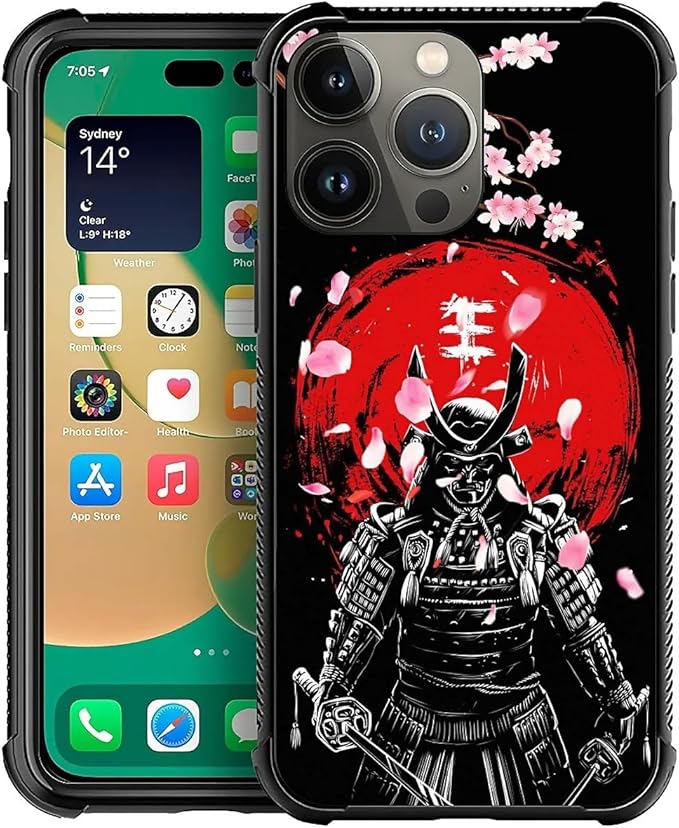 for iPhone 13 Pro Case, Sakura Japanese Samurai Pattern Graphic Design Girl Boy by FKBRCL4U