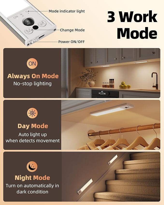 EZVALO 10inch Under Cabinet Lighting, Rechargeable Motion Sensor Light Indoor - Image 5