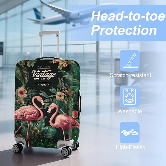 ANNA QUEEN Tropical Pink Flamingos Travel Luggage Cover -Stretchable Airplane - Image 3