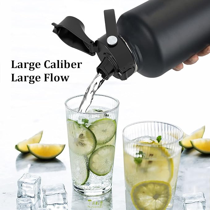Water Bottle Insulated 32oz 40oz 64oz 128oz Straw Lid Spout Lid & 3 Lids - Image 7