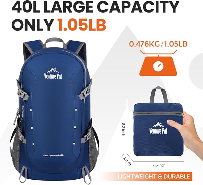 Venture Pal 40L Lightweight Packable Travel Hiking Backpack Daypack - Image 5