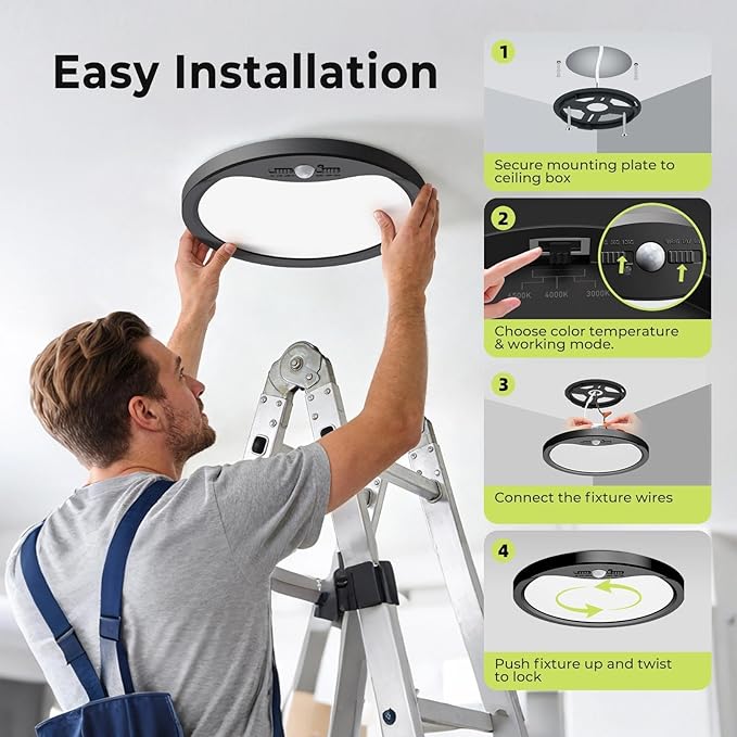hepside Motion Sensor Ceiling Light Wired, 3000K/4000K/6500K LED Flush Mount - Image 7