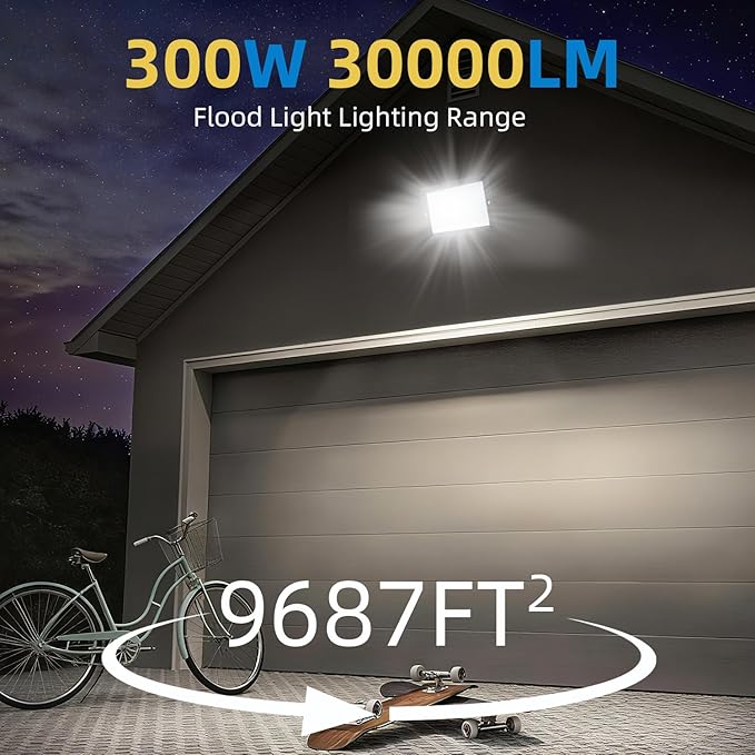 300W LED Flood Light Outdoor, IP66 Waterproof Outside Work Lights, 6500K - Image 7