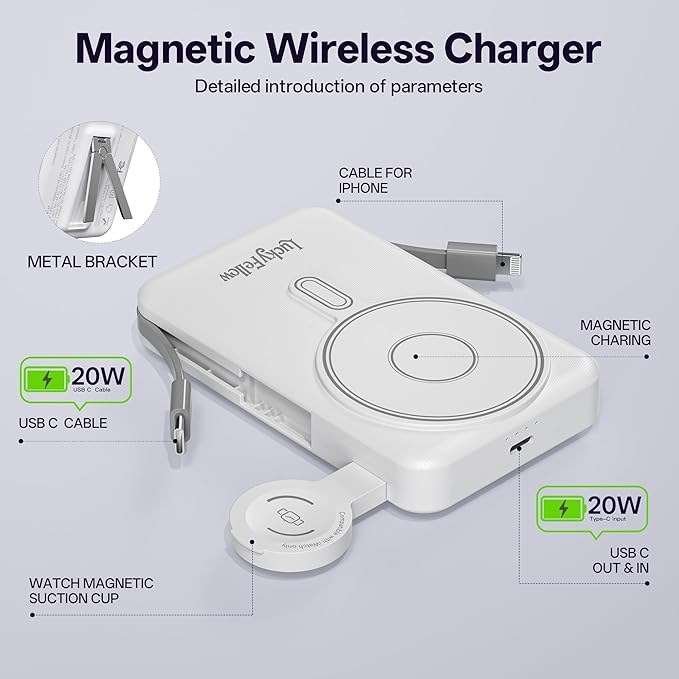 Magnetic Portable Charger Built-in Cables, 10000mAh Fast Charging Wireless - Image 6