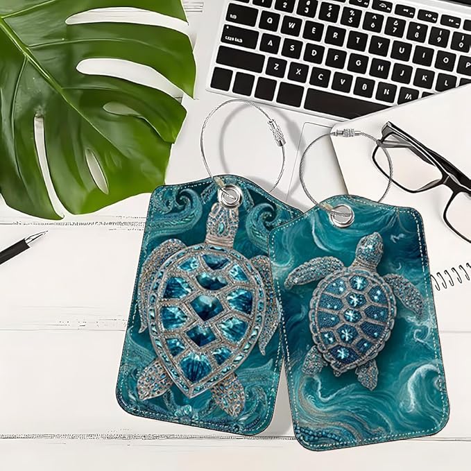 2 Pack Sea Turtle Luggage Tags for Suitcases, Teal Ocean Life ID Tags - Image 5