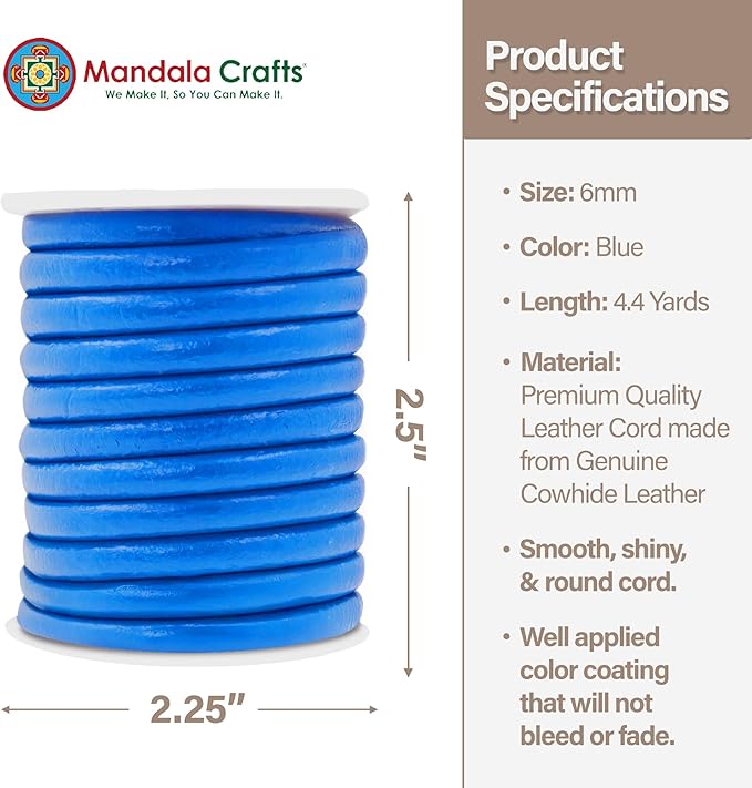 Mandala Crafts Round Genuine Blue Leather Cord - Image 4