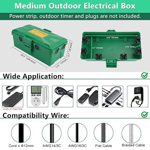 NineLeaf Outdoor Electrical Box, IP54 Waterproof Extension Cord Cover - Image 6