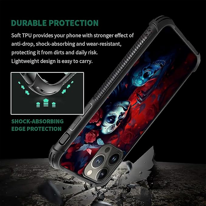 for iPhone 16 Pro Max Case, Skull Lady Rose Pattern Graphic Design Girl Boy - Image 5