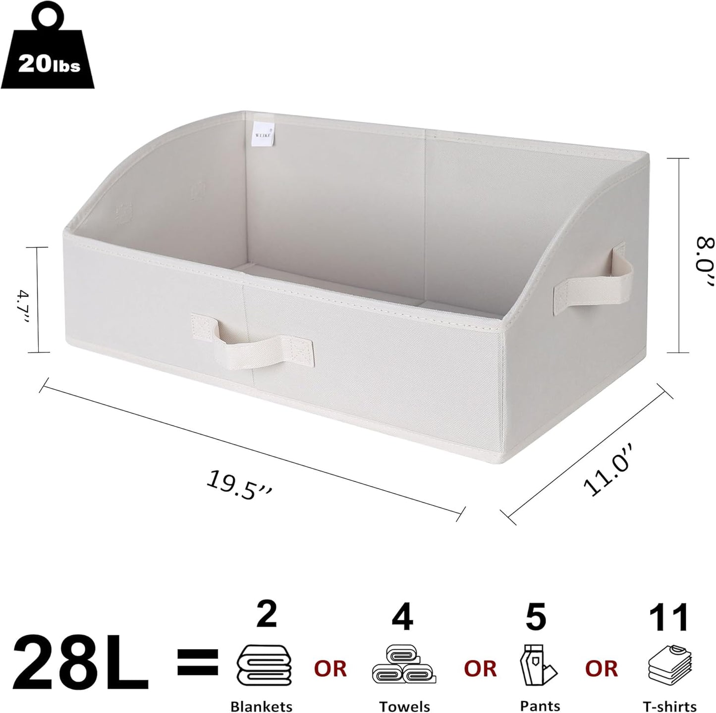 WUIKE 3 Pack Extra Large Closet Storage Bins with Handles, Fabric Trapezoid Storage Binsr for Organizing Clothes, Sheets, Blankets, White & Beige